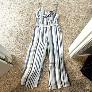 blue and white romper